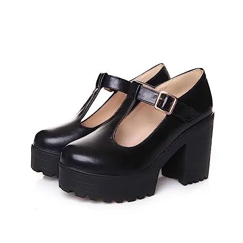 Produktbild: Women's Court Shoes Block High Heel Platform Shoes Ankle Strap Mary Jane Shoes Round Toe Dress High Heel Stilettos Sandals Bridal Wedding Party Low Heel Pump Shoes D-48