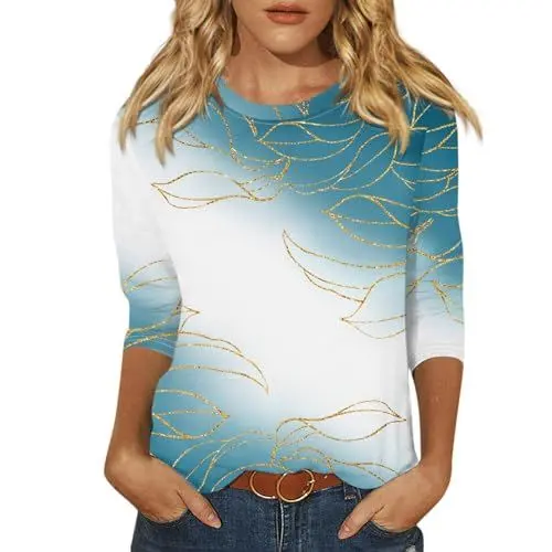 Produktbild: Womens Tops 3/4 Arm Damenoberteile mit Kordelzug Kleidung Damen Sommer Glitzer Shirt Damen Tshirt Damen Lila Sommeroberteile Damen Gelbes Tshirt Damen Shirtbluse Damen Tshirt Türkis 2XL