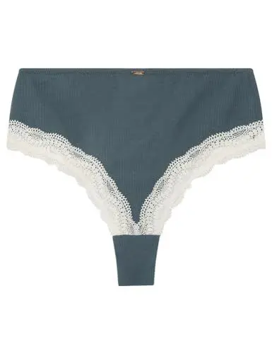 Produktbild: Women'secret Damen Höschen mit hohem Baumwollanteil und grüner Spitze Dessous, 38