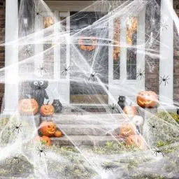 Produktbild: Wonarby Halloween Spinnennetz Deko Set Outdoor – 300g Spinnennetze mit 60 Fake spinne – Grusel Spinnennetz für Halloween Party Dekoration Outdoor und Indoor, Garten, Tür Fenster Kamin Häuser Spukhaus