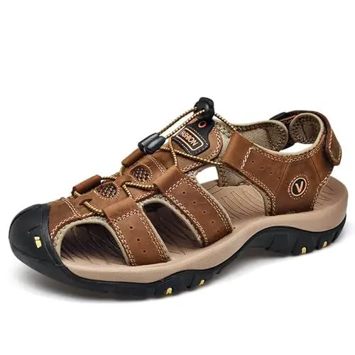 Produktbild: Wondamo Sandalen Herren Leder Outdoorsandalen Sommer Wanderschuhe Bequeme Trekkingsandalen Strand Wandersandale Laufschuhe Lässige Sneaker Sportsandalen, Braun 41