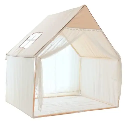 Produktbild: Wonder Space Kinderspielhaus Zelt - Großes Spielzelt für Jungen und Mädchen, tragbar für drinnen und draußen, aus natürlichem Baumwoll-Leinwandstoff in Khaki-Beige mit Spitzen-Bommeln