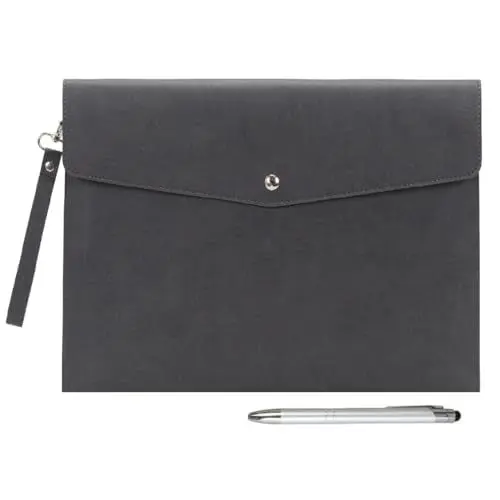 Produktbild: Wonderpool A4 PU Leder Umschlag Dokumente Multifunktion Ordner Schreibwaren Tasche Portfolio Datei für Papier Briefe Organizer und Tablet Hülle PC Sleeve (Dunkelgrau)