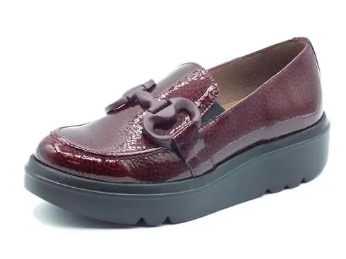 Produktbild: Wonders A-2821 Mira Caribu Vino Mokassins für Damen aus Lackleder mit niedrigem Keilabsatz, Weinrot, 39 EU