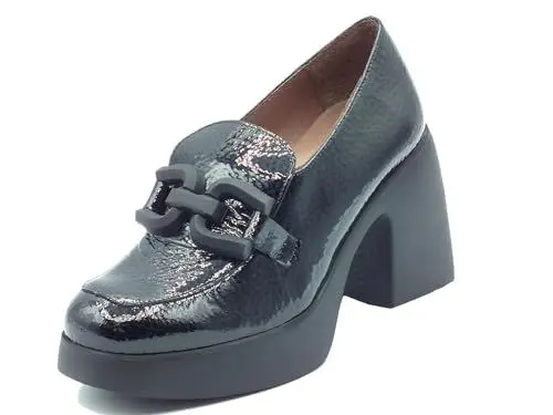 Produktbild: Wonders H-4941 Tucson Caribu Mokassins für Damen aus schwarzem Lackleder mit hohem Absatz, Caribu , 39 EU