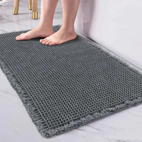 Produktbild: WONGS BEDDING Badezimmerteppich 60x40 cm, Super Saugfähige rutschfest Badematte, Waffel Badvorleger Waschbar für Dusche,Badewanne und Toilette