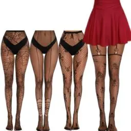 Produktbild: Wonjean 4 Stück Halloween Fishnet Tights Footless Fishnet Tights Netzstrumpfhose Schwarz Netzstrumpfhose Halloween Dekorationen