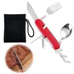 Produktbild: Wonjean Campingbesteck klappbar,Outdoor Survival Besteck Set,Camping Messer und 6-in-1 Outdoor Campingbesteck Set,Besteck Set Outdoor Klappbesteck Camping Besteckset Perfekt für Camping Wandern(Rot)