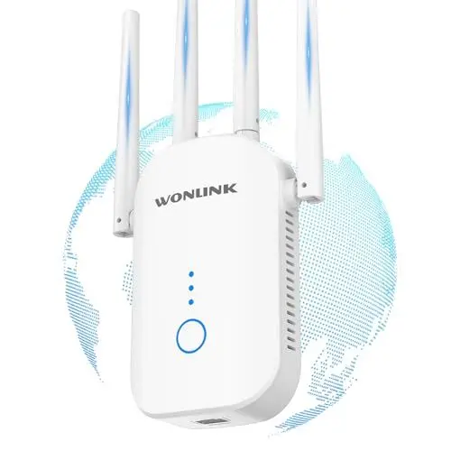Produktbild: WONLINK Neueste 1200Mbit/s WLAN Verstärker, WLAN Repeater WiFi Verstärker Unterstützung von Repeater/AP/Router Modus, WLAN Range Extender mit 4*Antennas, Simple Einrichtung, EU Plug