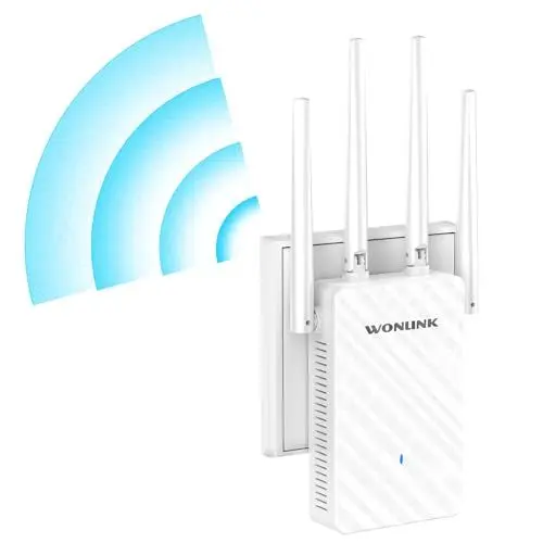Produktbild: WONLINK WLAN Verstärker, WLAN Repeater 1200Mbit/s Dual Band mit 4 Antennen | MU-MIMO & Ethernet-Port | Repeater/AP/Router Modus | WPS EIN-klick-Verbindung | Ideal für Home-Office (EU-Stecker)