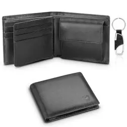 Produktbild: WONSEFOO Geldbörse Herren Leder Geldbeutel Männer Klein mit RFID Schutz, 10 Portmonee Kreditkartenetui, 2 Banknotenfächern, Großes Münzfach, Portmonee Leder mit Schlüsselhalter Inklusive Geschenkbox