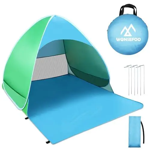 Produktbild: WONSEFOO Strandmuschel UV-Schutz 50+ | 2-3 Personen Strandzelt | Pop-up Wasserdicht tragbar Wurfzelt | Beach Zelt für Familie Camping Garten Strand