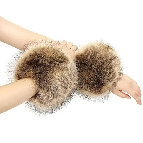 Produktbild: Wooauto Kunstpelz Wrist Band Ring Manschetten,1Paar Winterwarme Kunstfuchspelz Armstulpen Handmanschetten Warmers Fox Faux Fur Cuffs Kann mit Pullovern Röcken Jacken Mänteln Getragen,Braun