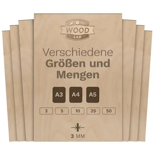 Produktbild: Wood Lab 10 x A5 Sperrholzplatten aus Birke 3 mm (± 0,5 mm) 21 x 14,8 cm A5 | Sperrholz platte zum Bemalen von Basteln, Trafloch, CNC, Laser, zum Dekorieren,Decoupage,Gravur (10)