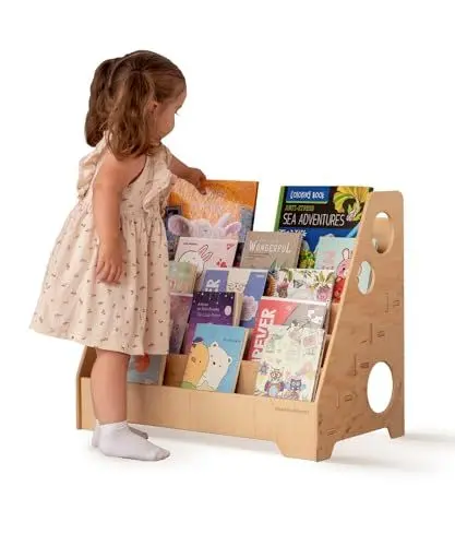 Produktbild: WoodandHearts Montessori Boden Bücherregal Hergestellt in der Ukraine, Bücherregal für Kleinkinder, Aufbewahrung aus Holz für Kinder, Bücherregal fürs Kinderzimmer, Montessori Kindermöbel