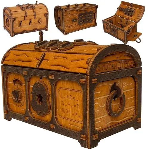 Produktbild: WOODEN.CITY Puzzlebox Schatztruhe - Rätsel Zusammenbauen und Lösen für EIN einzigartiges Escape Room Erlebnis - Clue Box aus Holz Perfekte einzigartige Geschenkbox - Made in EU
