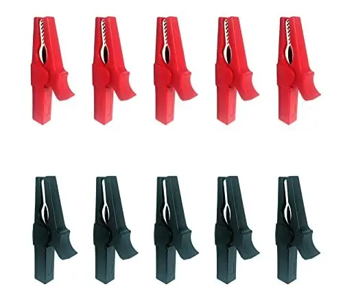 Produktbild: WOODGUILIN 5 Paar vollisolierte Krokodilklemmen 30A Sicherheitsprüfung Alligator-Clip mit Bananenbuchse Prüfklemme,für Automobil, elektrische Prüfung,4 mm Bananenstecker Verbinder. (Rot + Schwarz)
