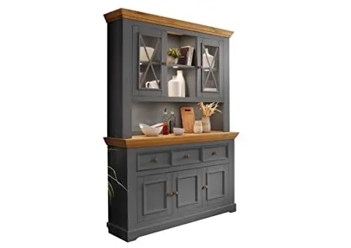 Produktbild: Woodroom Buffet in Kiefer massiv grau Anrichte (BxHxT 109x214x42 cm)