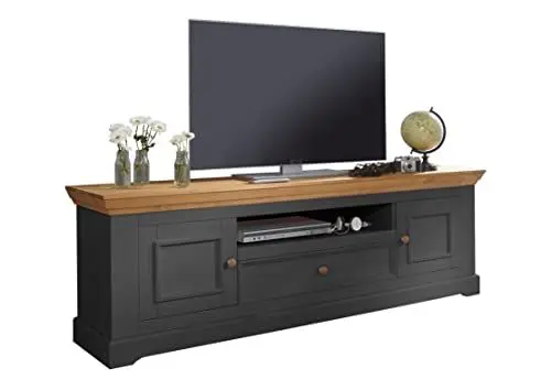 Produktbild: Woodroom Lowboard in Kiefer massiv grau TV-Schrank TV-Kommode (BxHxT 189x63x42 cm)