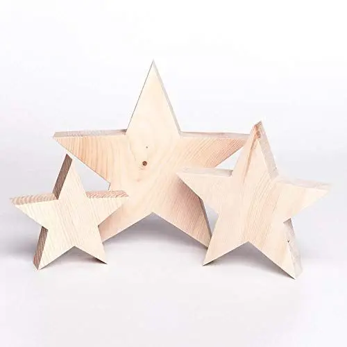 Produktbild: Holzsterne 3er Set aus Zirbenholz – Handgefertigte Weihnachtsdeko zum Hinstellen – Deko-Sterne für Fensterbank, Tisch & Sideboard – Nachhaltige Holzstern Deko für Advent & Weihnachten