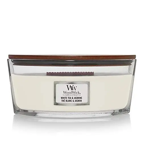 Produktbild: WoodWick Ellipsenförmige Duftkerze mit knisterndem Docht, White Tea & Jasmine, bis zu 50 Stunden Brenndauer, 454g