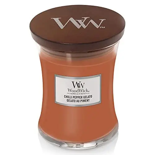Produktbild: WoodWick Hourglass mittleres glas Duftkerze mit knisternder Docht | Chilli Pepper Gelato | Brenndauer bis zu 60 Stunden, 1681479E, Medium Hourglass