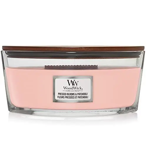 Produktbild: WoodWick ellipsenförmige Duftkerze mit knisterndem Docht | Pressed Blooms & Patchouli | Brenndauer bis zu 50 Stunden