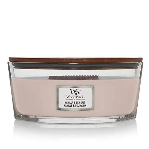 Produktbild: WoodWick ellipsenförmige Duftkerze mit knisterndem Docht | Vanilla & Sea Salt | Brenndauer bis zu 50 Stunden