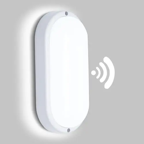 Produktbild: Wookot Wandlampe mit Bewegungsmelder Innen, 18W 1710LM Kellerlampe Deckenleuchte,4000K Neutralweiß Ovalleuchte, IP65 Feuchtraumleuchte mit Bewegungsmelder für Treppe Flur Keller Garage