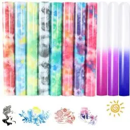 Produktbild: WOOLUCK® 11 Stück Plotterfolie textil,Tie Dye transferfolie textil,Bügelfolie für textilien farbwechsel mit licht,30.5×25 cm Plotterfolie vinyl