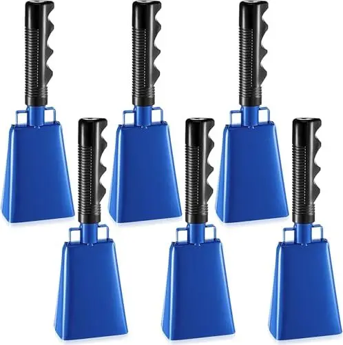 Produktbild: WOOLUCK® 6 Stück Kuhglocke 22,5cm, Kuhglocke Groß mit Griff Kuhglocken für Sportveranstaltungen, Party, Bauernhof, Handspiel, Musikinstrument (Blau)