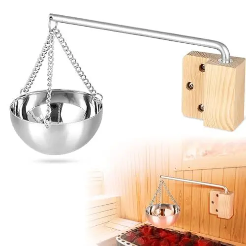 Produktbild: WOOLUCK Aroma Schüssel Sauna, 350 ML Edelstahl Aroma Schüssel mit Zubehör, für Spa Sauna Verdampferschale Hängend Schüssel Tasse ätherische Öl Schüssel Sauna Raumzubehör