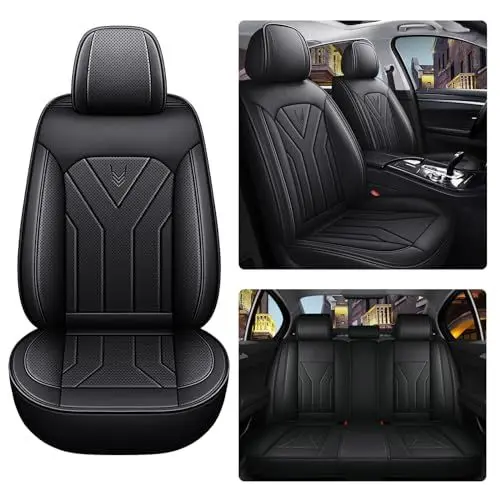 Produktbild: WOOLUCK Autositzbezüge Kompletter Satz 5 Sitzer, Autositzbezüge Leder Universal Set, Porosität Sitzbezüge Vorne und Hinten Sitzschoner, Kompatibel mit Den Meisten Limousinen und SUV