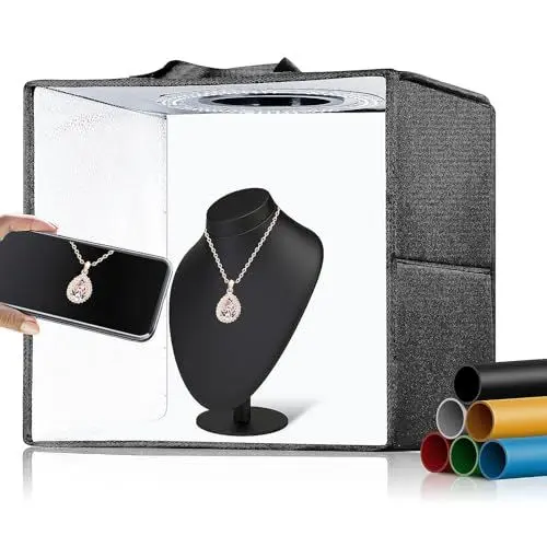 Produktbild: WOOLUCK Mini Fotostudio Lightbox 40 cm, Fotobox zum Fotografieren, Tragbarer Fotografie Lichtzelte, 6 wasserdichte PVC Hintergründe