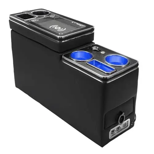 Produktbild: WOOLUCK Upgrade Mittelkonsole mit Ablagen Staufach, Kompatibel mit VW T4 T5 T6 T6.1 T7, mit kabellosem induktivem Laden, mit Ablagen Organizer, USB und LED-Licht zubehör