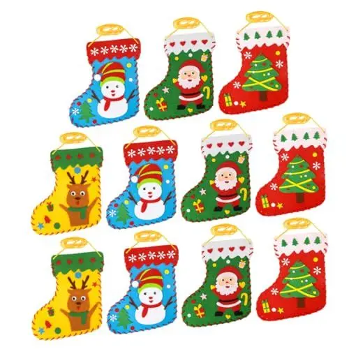 Produktbild: WOONEKY 12-teiliges Weihnachtsstrumpf-set Filz Weihnachtssocken Bastelset Für Jungen Und Mädchen
