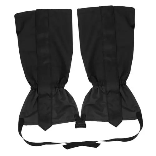 Produktbild: WOONEKY 1 Paar wasserdichte Gamaschen für Outdoor Aktivitäten Atmungsaktive Beinabdeckung mit TPU Fußriemen für Skifahren Wandern Klettern Jagd Schwarz Verlängert