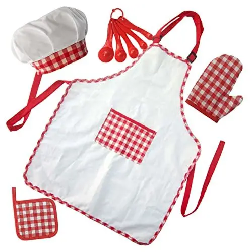 Produktbild: WOONEKY 1 Set Kinderkochschürze Küche Kleinkindschürze Und Kochmütze Kinderkochutensilien Kochmütze Und Schürze Für Kinder Mädchen Jungen Backschürze Kleinkindspielzeug Kochsets