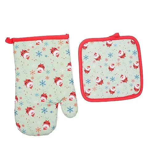 Produktbild: WOONEKY 1 Set Weihnachts Ofenhandschuhe Weihnachts Ofenhandschuhe Dekoratives Weihnachts Tischset Verbrühungsschutz Handschuh Für Weihnachten rutschfeste Kochhandschuhe rutschfeste