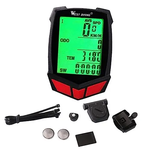 Produktbild: WOONEKY Elektrischer Fahrrad-Geschwindigkeitsmesser 20 Funktionen Fahrradcomputer Fahrradtachometer Fahrradkilometerzähler rot Fahrradcomputer Stoppuhr