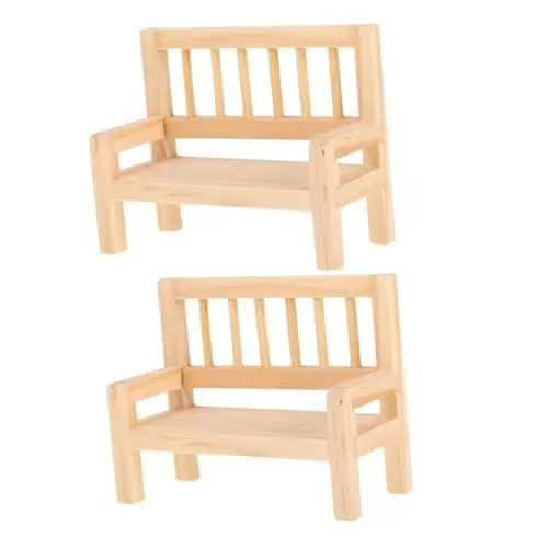 Produktbild: WOONEKY 2st Minihocker Feengartenbank Feengartenstuhl Zum Basteln Miniatur-puppenbank Mini-gartenbank Bankmodell Simulieren Parkbank-Miniatur Mini-parkbank Möbel Puppenhaus Zubehör Holz