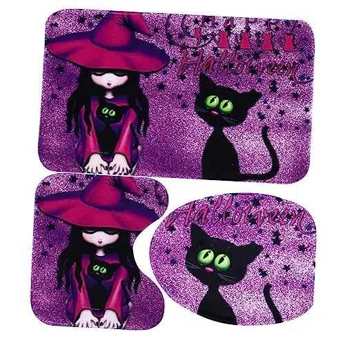 Produktbild: WOONEKY 3D Digitaldruck Badezimmer Bodenmatte Set Wc Teppich Non-Backing Halloween Themen