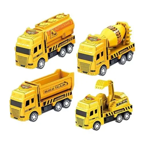 Produktbild: WOONEKY 4 Stück Rückzieh Spielzeugautos für Bewegliche Baustellenfahrzeuge aus Kunststoff Mini Bagger Modelle Fördert Kreativität und Motorik für Jungen