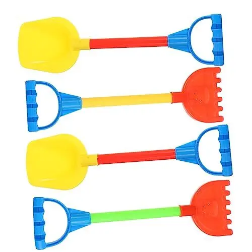 Produktbild: WOONEKY 4 Stück Teiliges Set Sandspielzeug Bunte Schaufeln und Rechen für Strand Kreatives Sandspielzeug für Fördert die Fantasie und Motorik Zufällige Farbe Zufällige Farbe
