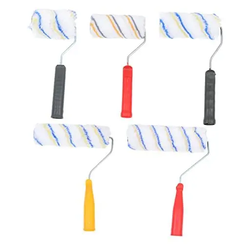 Produktbild: WOONEKY 5St Walzenbürste Walze zum Lackieren kleiner Farbroller mit Tablett Eckrolle Wände streichen Rollen Mini-Farbroller tapetenkleister tapetenrolle Malerrolle Pinsel Ballaststoff