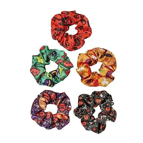 Produktbild: WOONEKY 5stücke Teiliges Bunter Halloween Haargummis Kürbis-design Haaraccessoires Für Damen Und Mädchen Für Partys Schule Und Alltag