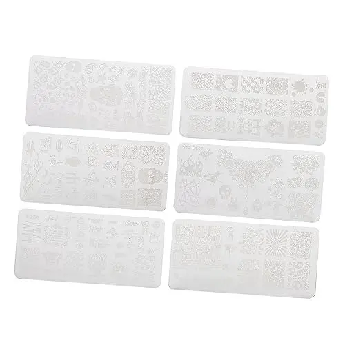 Produktbild: WOONEKY 6 stücke Halloween Nail art Stamping Vorlagen Kit Metall Nagel Stamper Set Schablonen für Maniküre