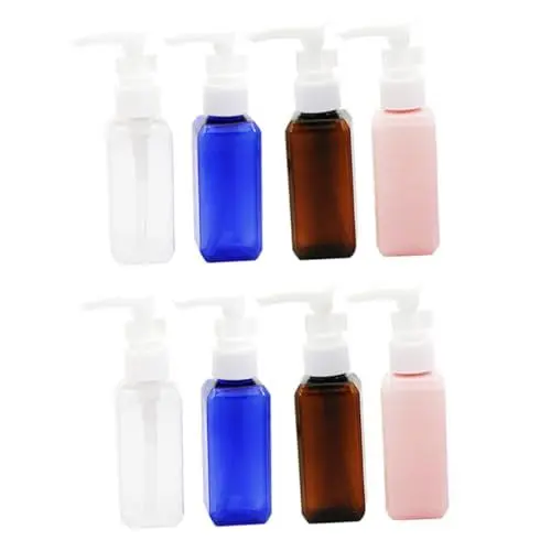 Produktbild: WOONEKY 8 Stück Teiliges Nachfüllbarer Pumpflasche Quadratische Flüssigseifen und Lotion Spender Handpumpe Seifenspender Bunte Reiseflaschen für Badezimmer Küche Büro Hotel Vielseitig