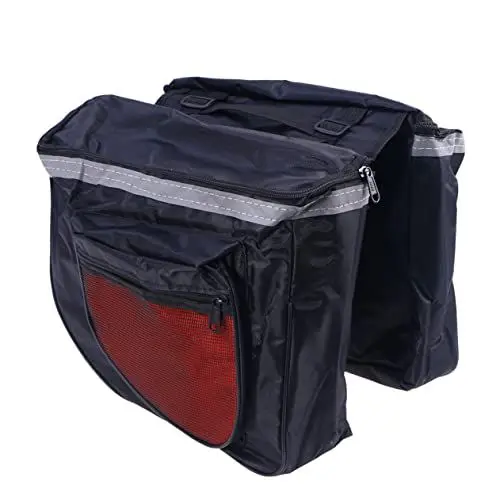 Produktbild: WOONEKY Doppelseitige Fahrradtasche für Gepäckträger wasserdichte Hinterradtasche mit Großem und Tragegriff für Outdoor Aktivitäten und Täglichen Pendelverkehr Schwarz Rot Doppelpack