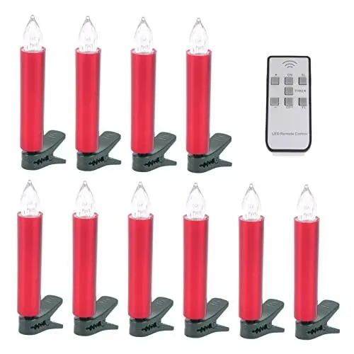 Produktbild: WOONEKY Elektronisches Kerzenlicht flammenlose Spitzkerzen flammenlose Kerzen mit Fernbedienung weihnachtsdeko christmas decorations Kerzenlampe geführtes Kerzenlicht Plastik rot